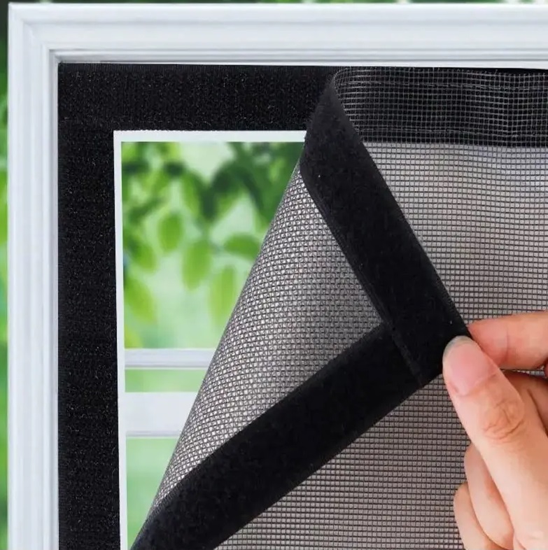 Black Pre-Stitched Mosquito Mesh with Self-Adhesive Hook Tape for Windows